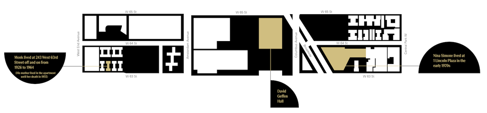 Map showing residences of Thelonious Monk and Nina Simone